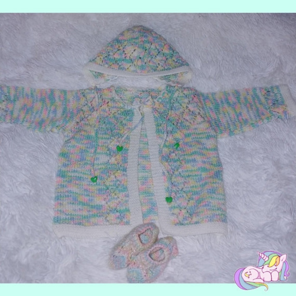 Unicorn Knit Sweater Set Hat Booties Newborn